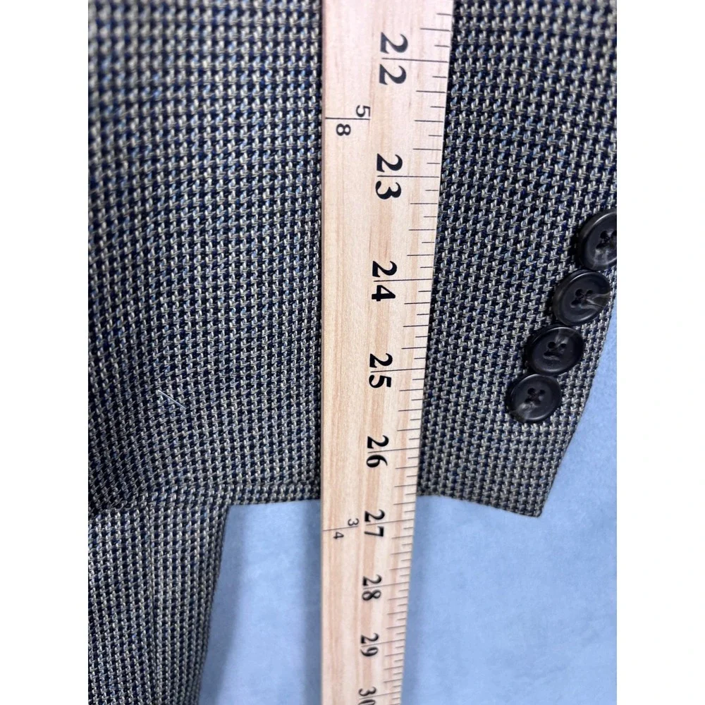 Chaps Ralph Lauren Mens 46L Silk Wool Blazer Houndstooth Sport Coat Brown Tan
